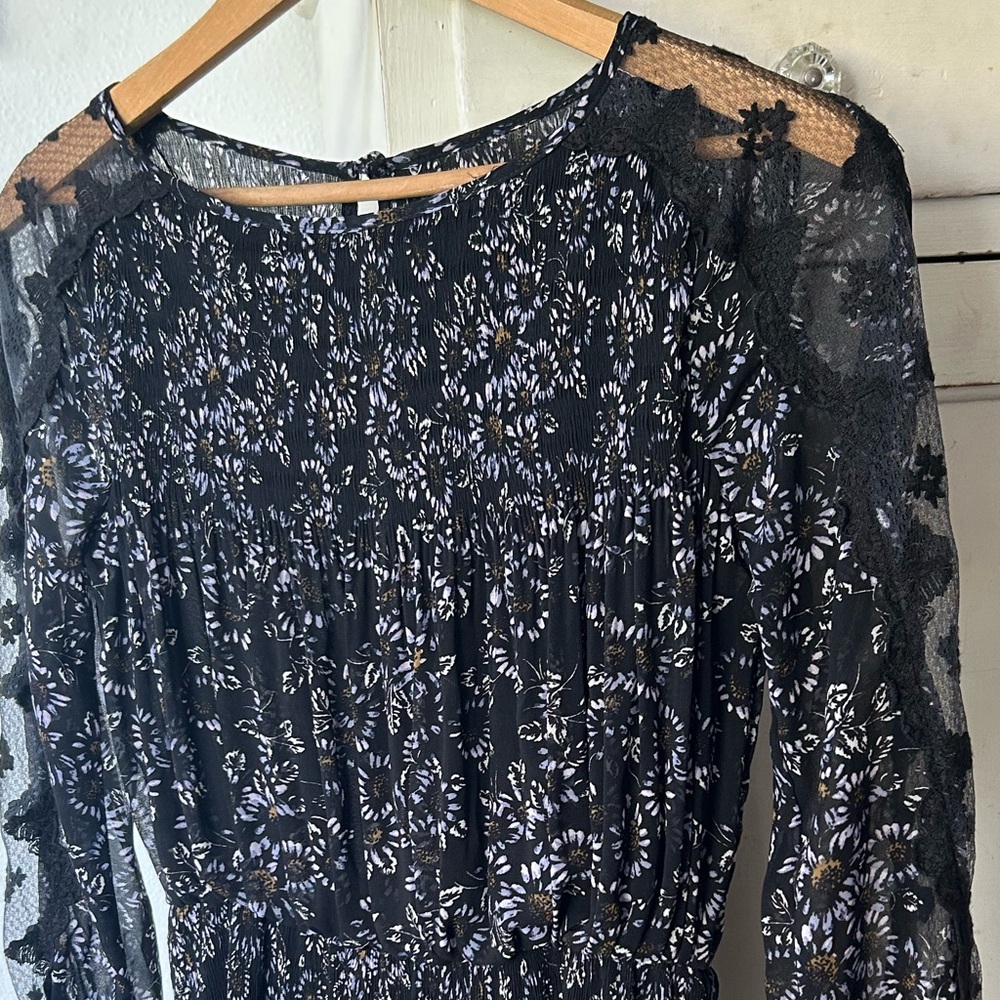 Free People | Women’s Black Floral Long Lace Sleeve Crewneck Dress Size S - Picture 6 of 15